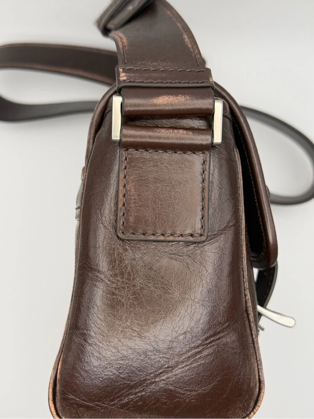 Prada Brown Leather Messenger Bag with Buckle Straps